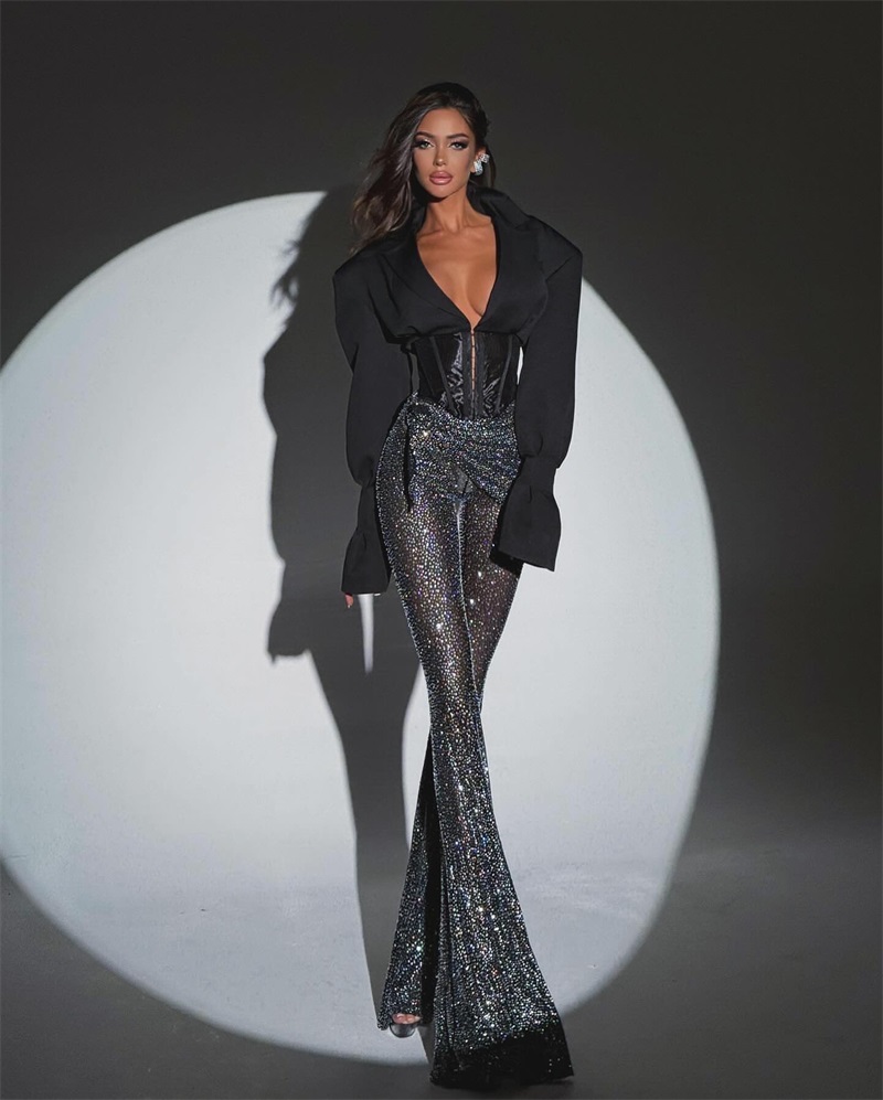 Women'S Formal Wear Tuxedo - Luxuriöser Damen-Anzug-Set mit Kristallen, 2-teilig, sexy