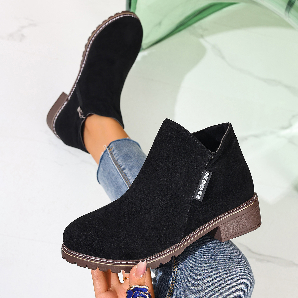 Women Formal Wear With Shoes - Damen Herbst-Winter-Stiefeletten mit seitlichem Reißverschluss, klobigem
