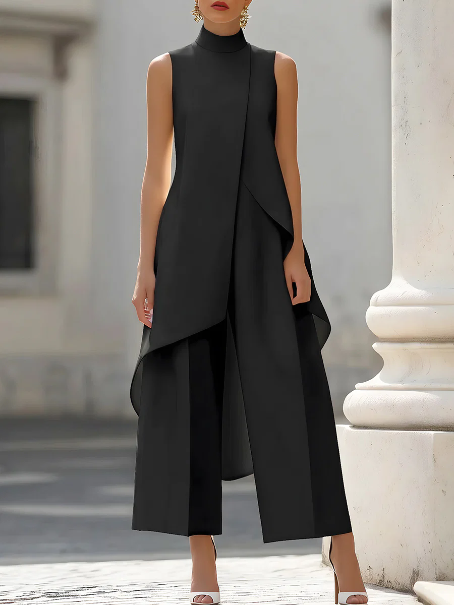 Women'S Office Formal Wear For Ladies - Ärmelloser Hochgeschlossener Asymmetrischer Mehrlagiger Jumpsuit mit