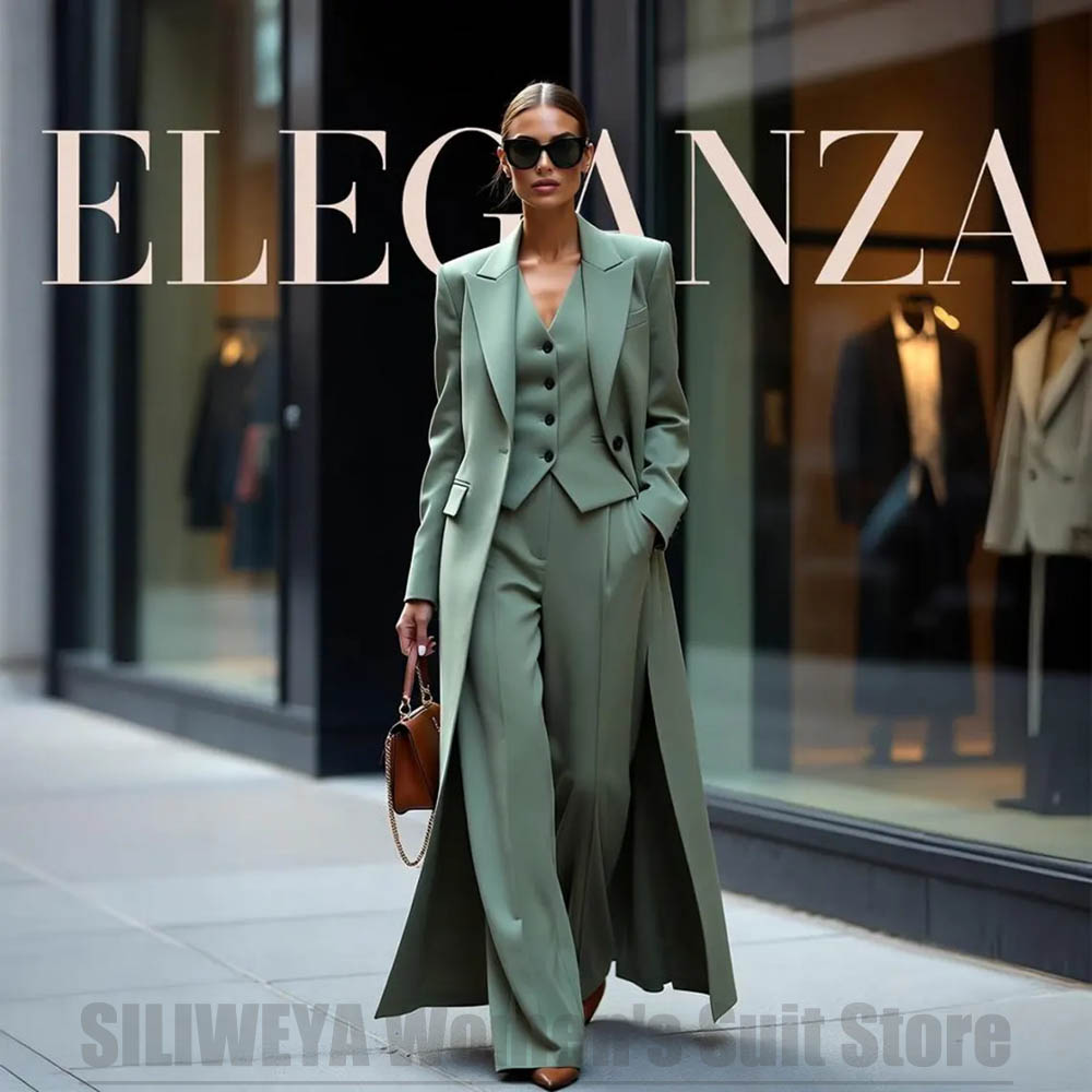 Women'S Formal Wear Pants Suit - Schickes Damen-Anzug-Set Dreiteilig mit Spitzrevers Einknopf-Verschluss