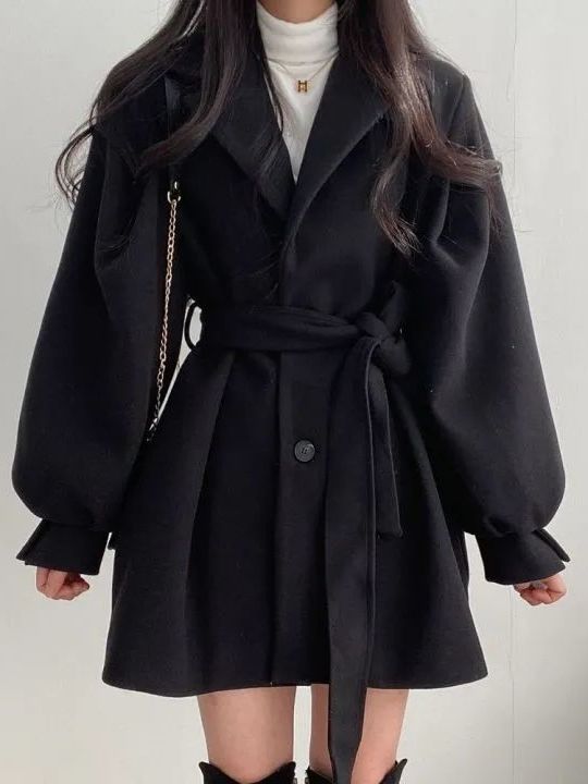 Tailored Coat Wool - Koreanischer Stil Wollmantel mit Gürtel, maßgeschneidert,