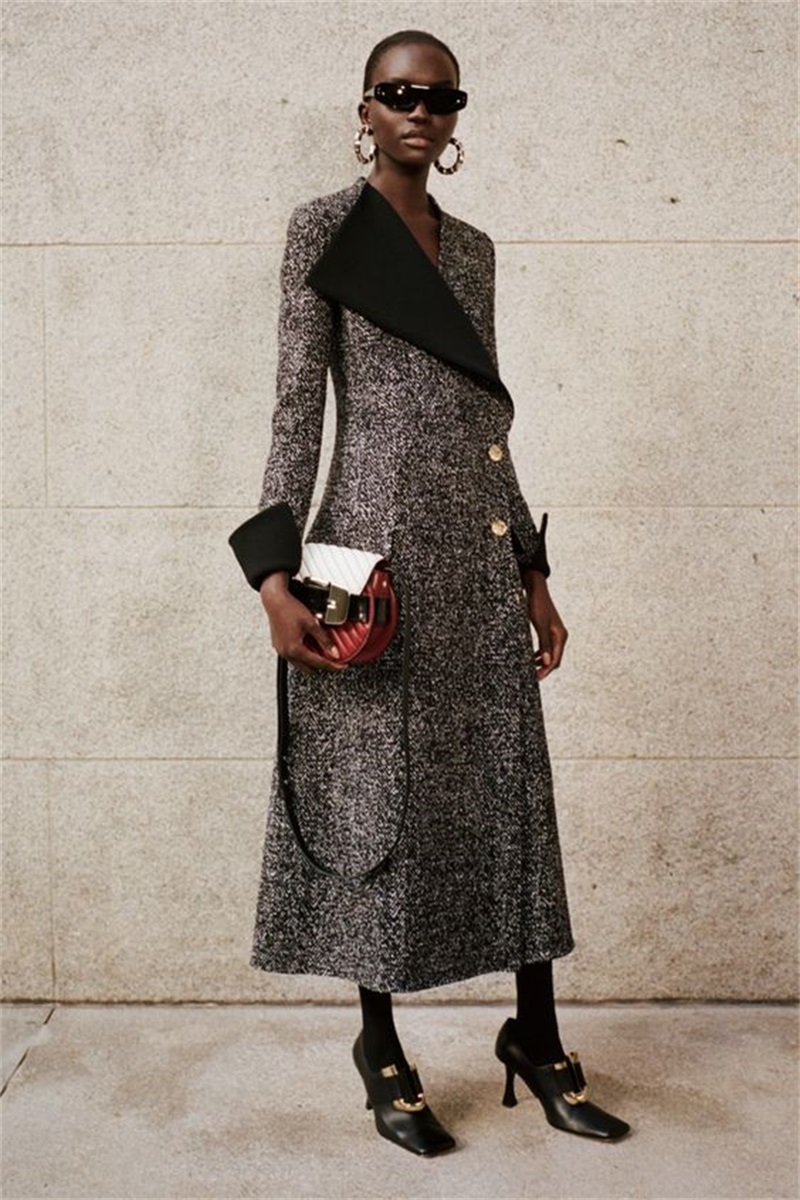 Women Formal Wear Designers - Designer Nadelstreifen Langer Damenmantel Dicker Anzug
