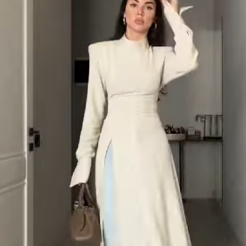 Women'S Office Formal Wear For Ladies - Elegantes Damenkleid mit Hohem Kragen und