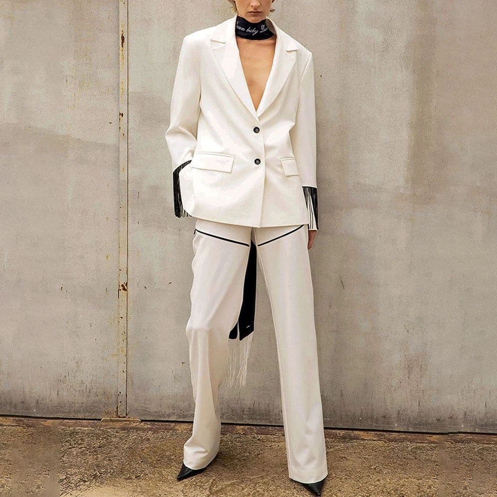 Women Formal Wear Without Blazer - Modische weiße zweiteilige Sets mit langen