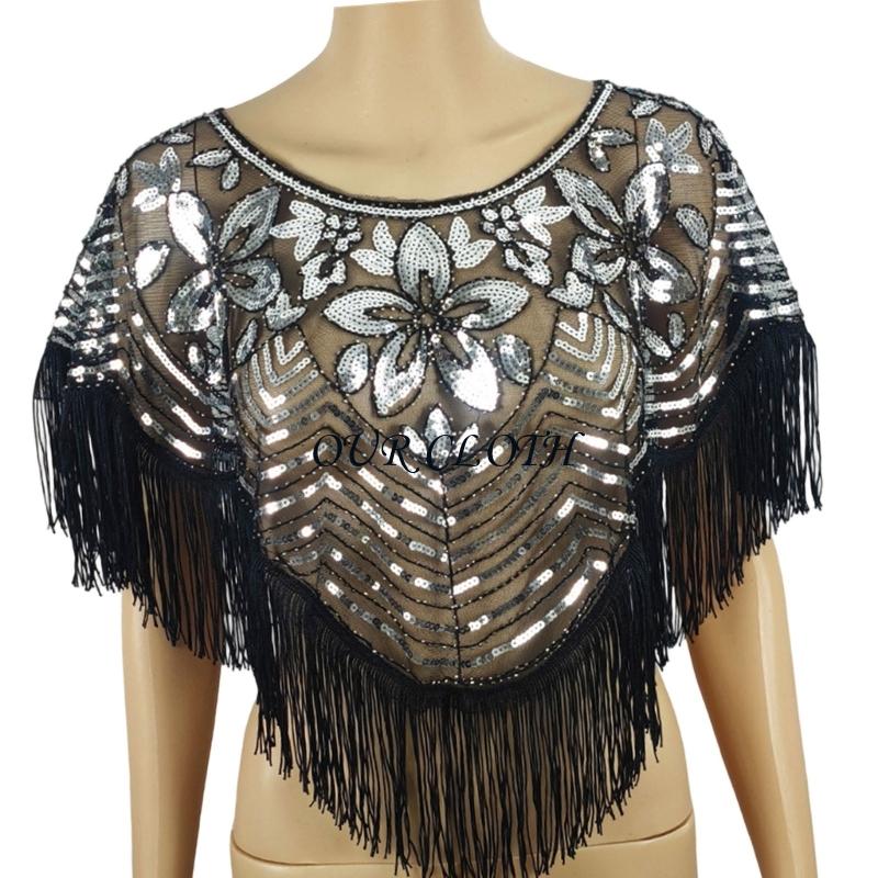 Women Formal Event Wear - Modische Pailletten-Schal-Stickerei-Perlen-Umhänge für Damen-Outfit, formelle Kleidung