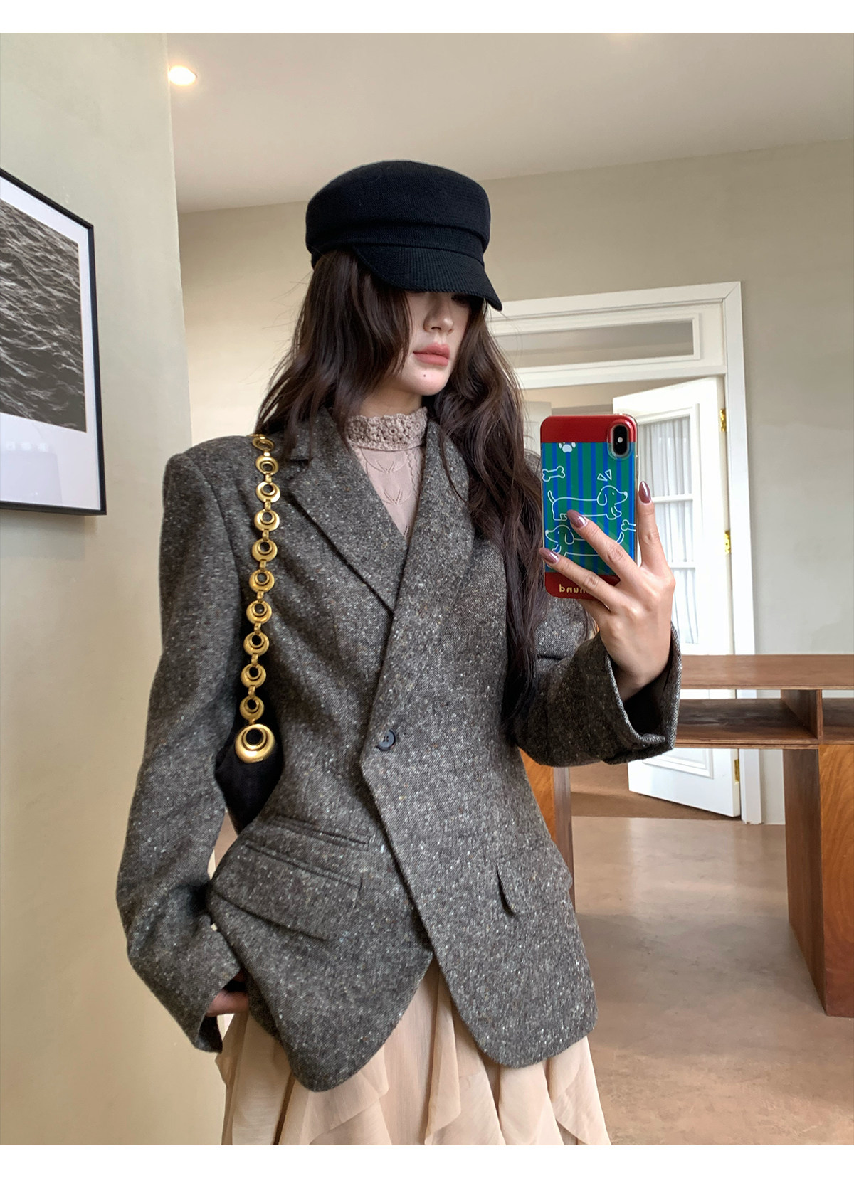 Tailored Coat Wool - 【MAR】Vintage-Blazer für Damen in intellektuellem Grau