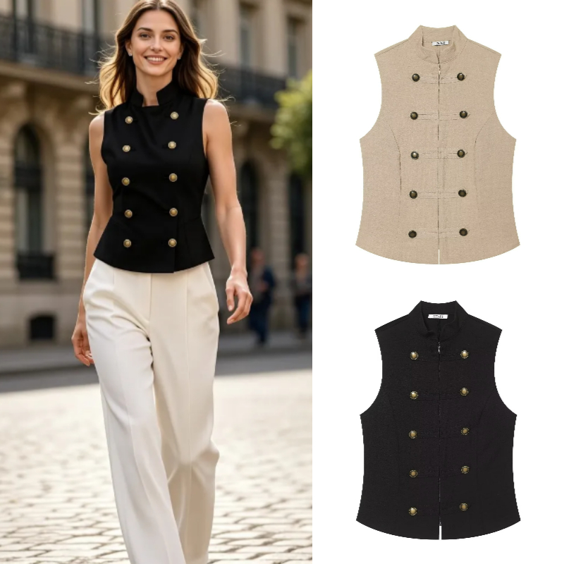 Women Formal Wear Designers - Damen Slim Fit Ärmelloses Hemd mit