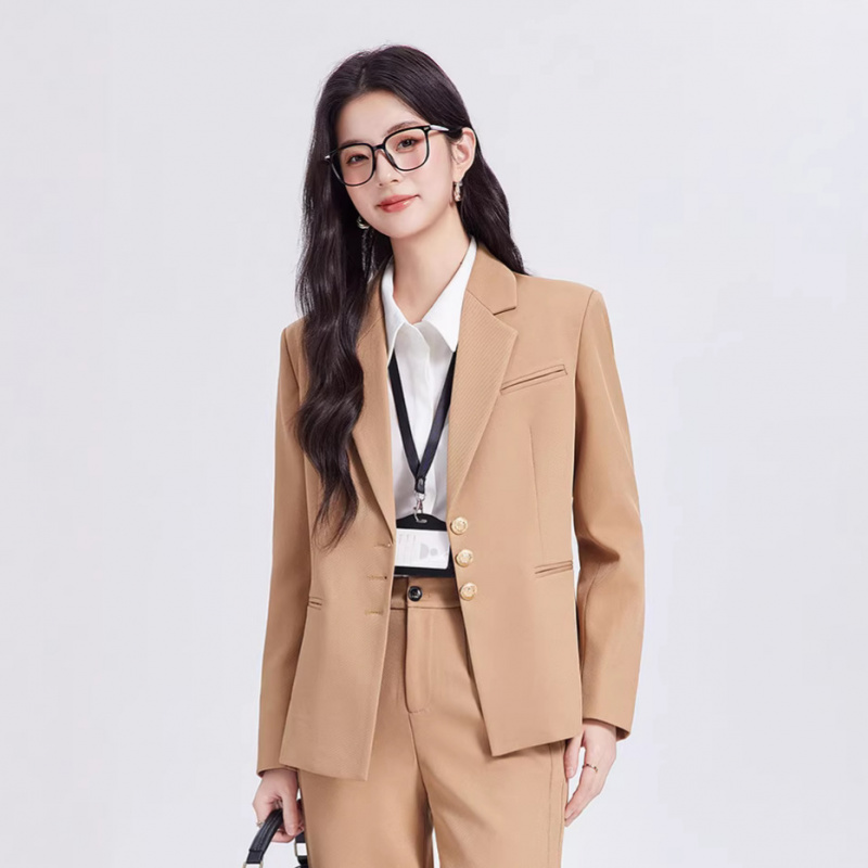 Women Formal Wear Shirt And Pant - Khakifarbenes Damenanzug-Set, hochwertig, im lässigen Business-Stil,