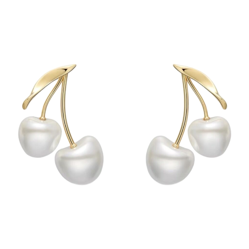 Women Formal Event Wear - Kirschblüten-Perlen-Ohrschmuck, Kirschen-Perlen-Tropfenohrringe, leichter Kupferschmuck für den