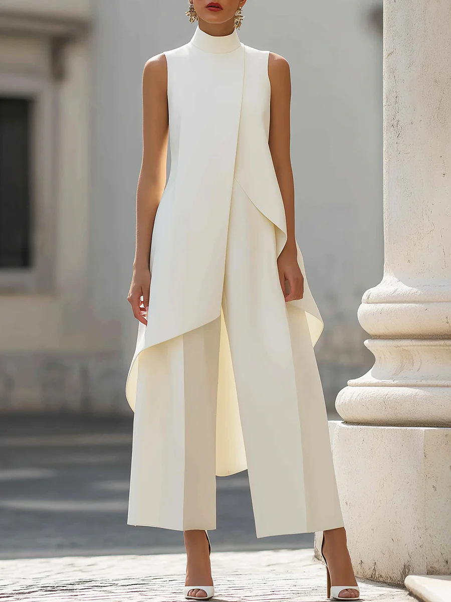 Women'S Formal Wear Pants - Damen Zweiteiler in Unifarbe Ärmelloses Hochgeschlossenes