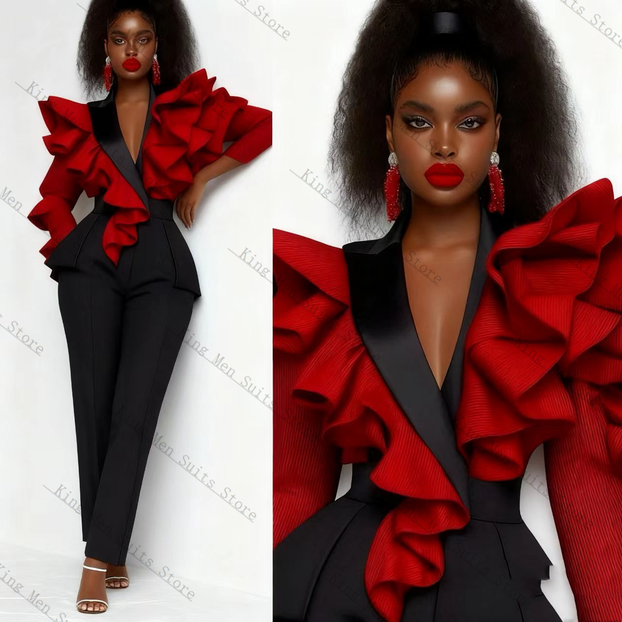 Rot-schwarzes Damen-Anzug-Set, – Women'S Formal Wear Tuxedo Bewertung und Preis