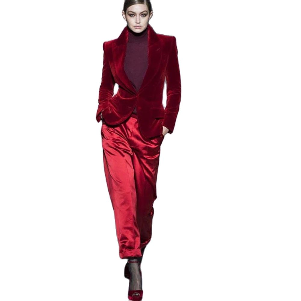 Frauen Hose Anzüge Wein Rot Sa – Women'S Formal Wear Tuxedo Bewertung und Preis