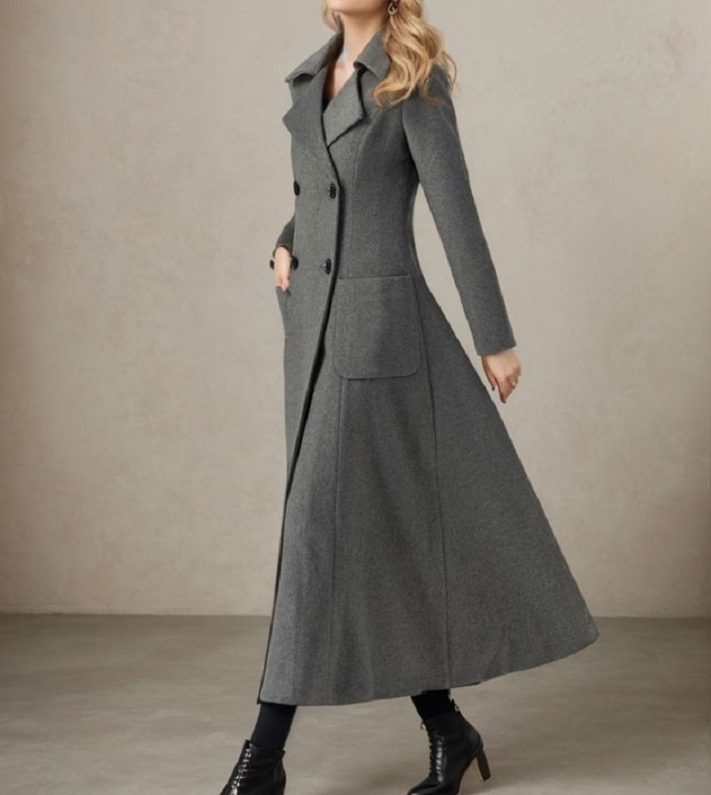 Graue lange Damenjacke aus Wol – Tailored Coat Wool Bewertung und Preis