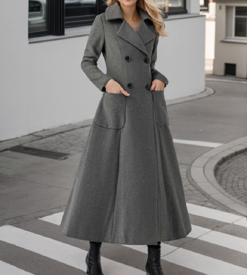 Graue lange Damenjacke aus Wol – Tailored Coat Wool Bewertung und Preis