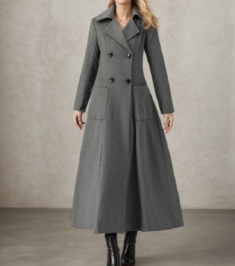 Graue lange Damenjacke aus Wol – Tailored Coat Wool Bewertung und Preis
