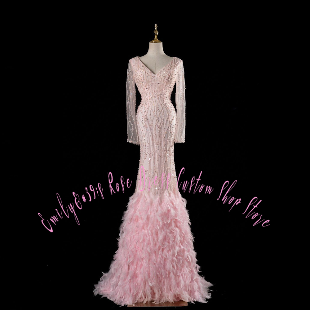 Glamouröses Rosa Feder-Trompet – Women Formal Event Wear Bewertung und Preis