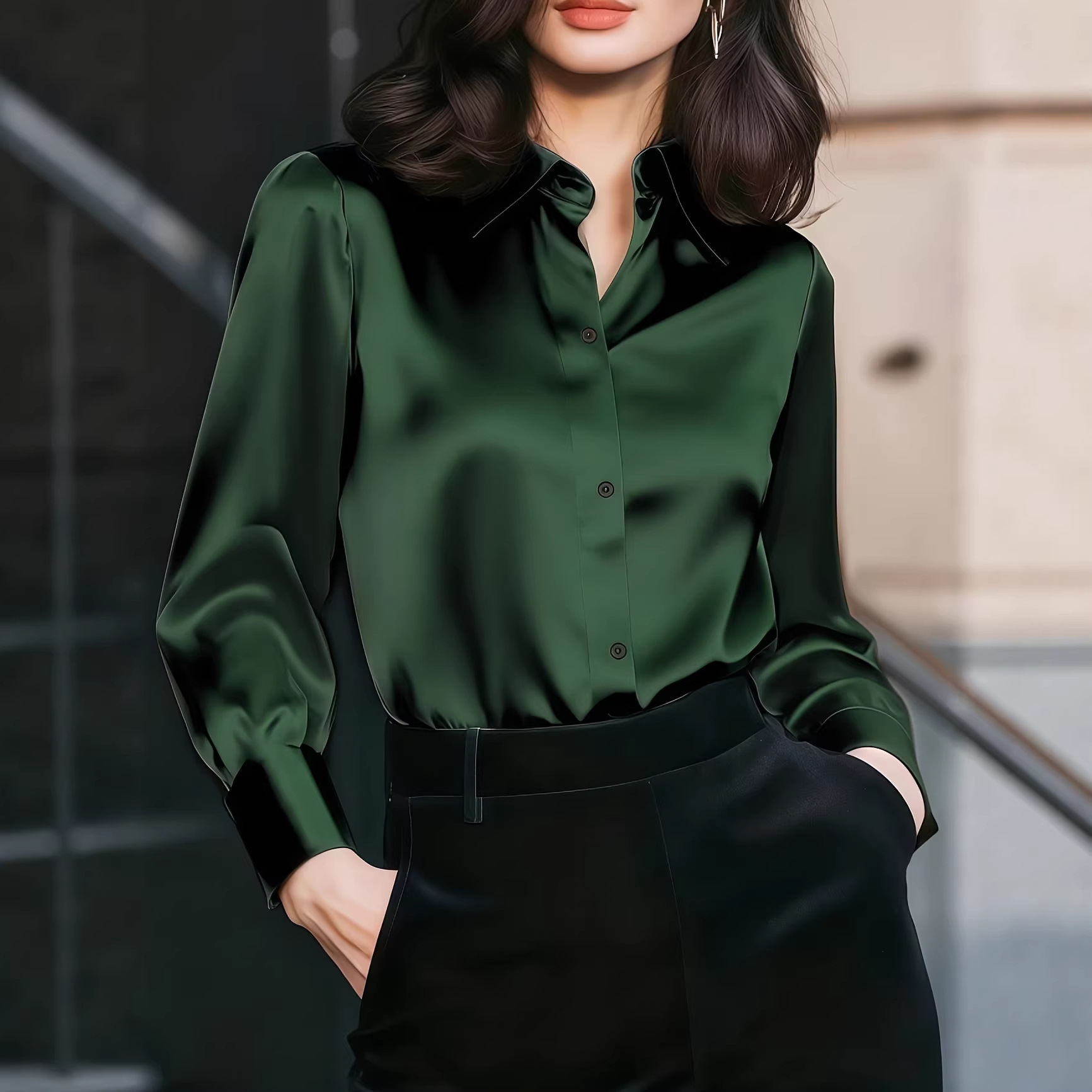 Damen-Satinbluse mit Reverskra – Women'S Office Formal Wear For Ladies Bewertung und Preis
